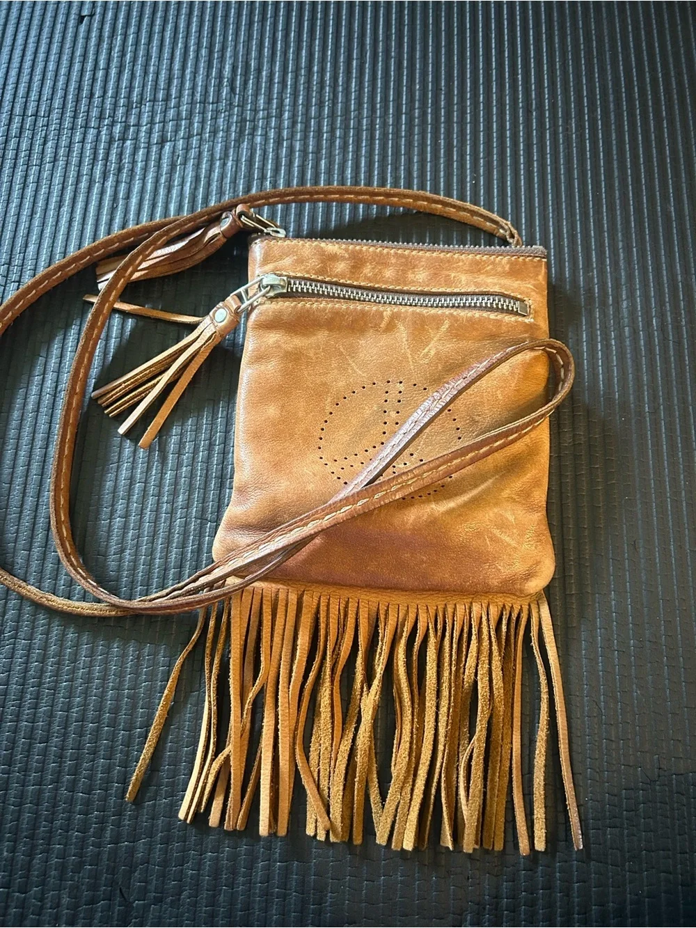 Roots, genuine leather, made in Canada Fringed Crossbody